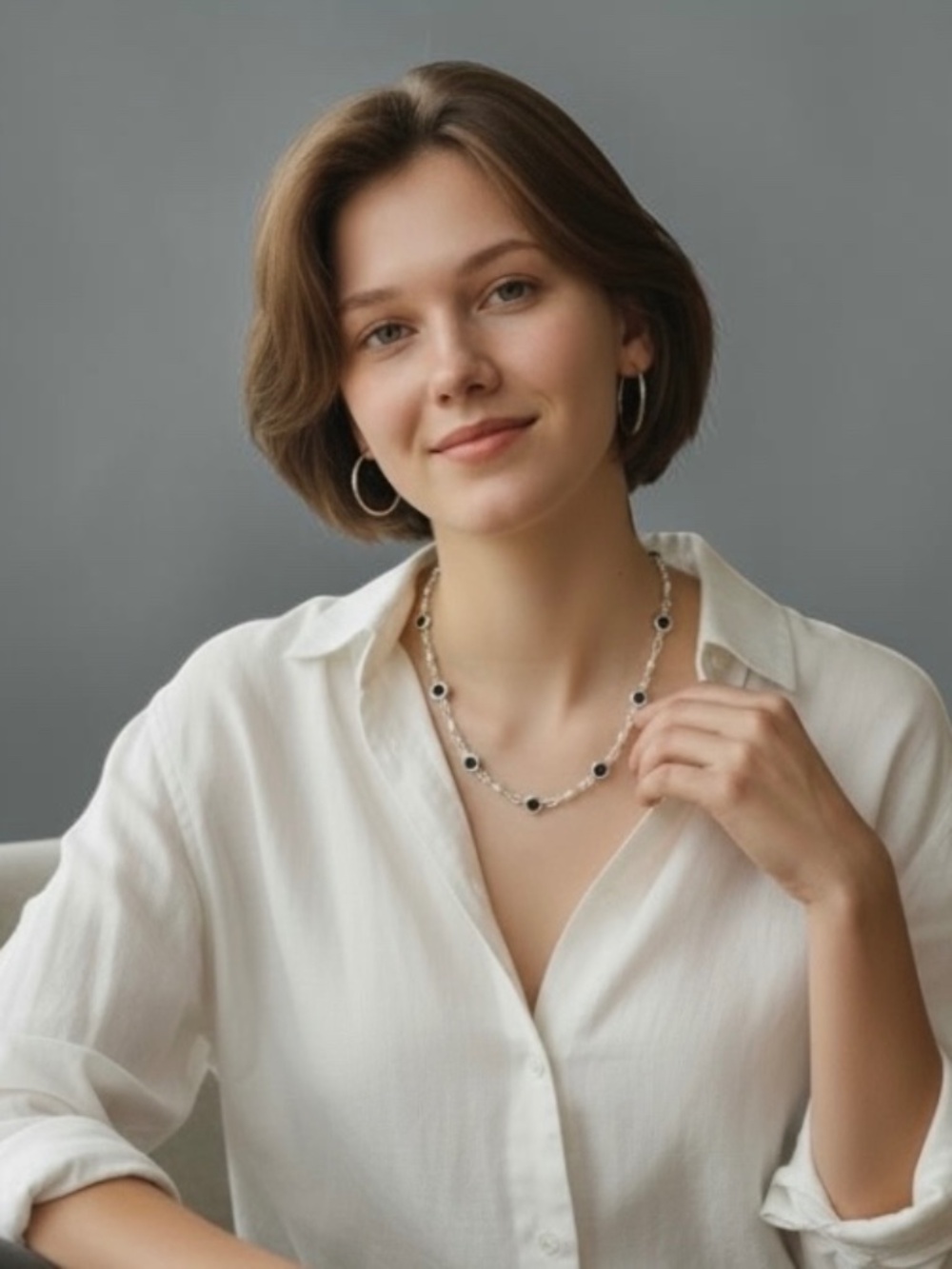 Worthington 18” Silver Tone Station Necklace with Black Beads